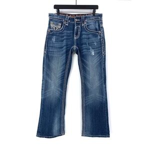 ROCK REVIVAL Ezra Bootcut Jeans in Mack Medium Blue Denim 30x29